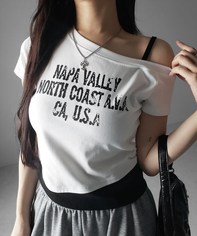 ヴィンテージロゴワンショルレイヤードＴシャツ ／ vintage logo one-shoulder layered T-shirt