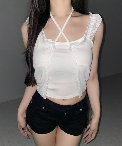 フロントリボンレイヤードリブキャミタンク ／ front ribbon layered lib camisole tank