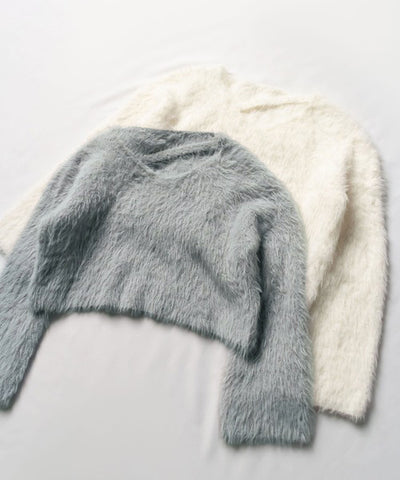 【 7color 】カットアウトショートシャギーニット