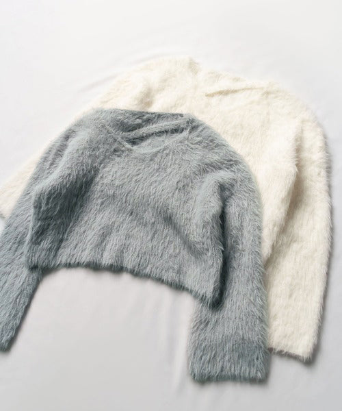 【 7color 】カットアウトショートシャギーニット