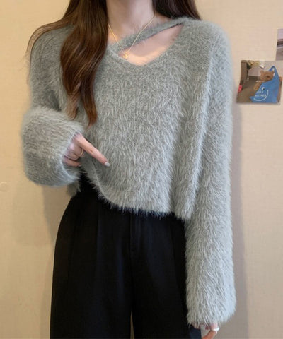 【 7color 】カットアウトショートシャギーニット