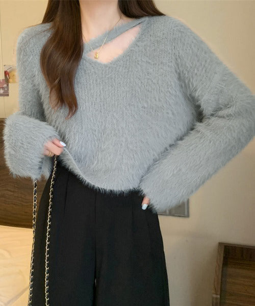 【 7color 】カットアウトショートシャギーニット