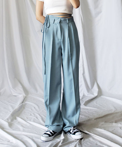 【 選べる４サイズ ／ １０色展開 】２WAY カットアウトリボンハイウエストタックスラックス