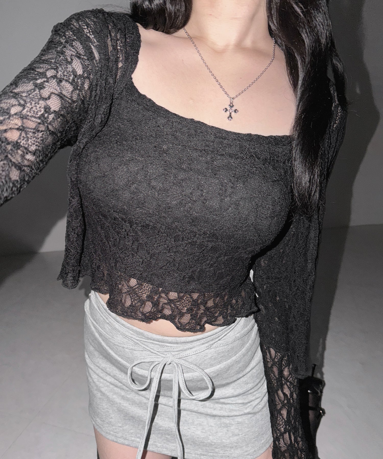 ストレッチレースメローキャミソール ＋ カーディガンセット ／stretch lace mellow camisole + cardigan set