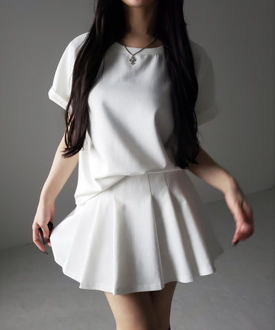 【 セットアップ 】オーバーサイズ半袖Ｔシャツ＋プリーツミニスカート SET ／( SETUP ) oversize shortsleeve Tee + pleated mini skirt SET