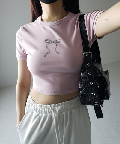 【 ４color 】ミニリボンショートちびＴシャツ ／mini ribbon short chibi Tee