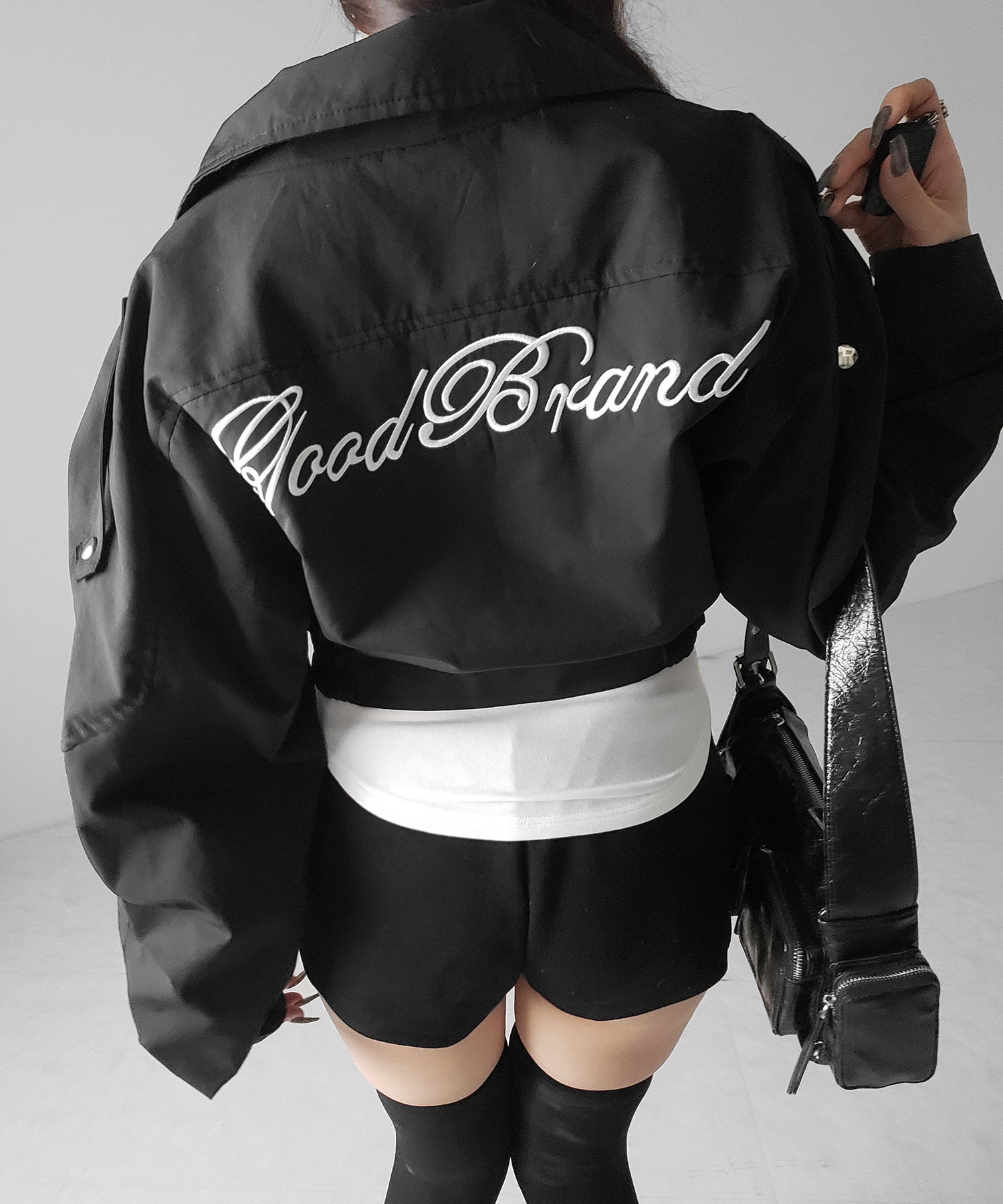 レタリングバックロゴスタンドカラーショートブルゾン ／ lettering back logo stand collar short blouson