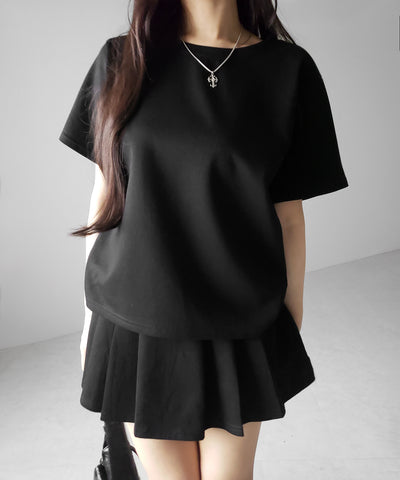 【 セットアップ 】オーバーサイズ半袖Ｔシャツ＋プリーツミニスカート SET ／( SETUP ) oversize shortsleeve Tee + pleated mini skirt SET
