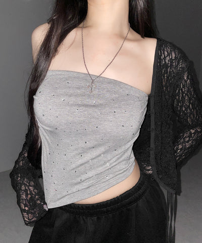 ラインストーンスリムフィットベアトップ ／ Rhinestone slim fit bare top