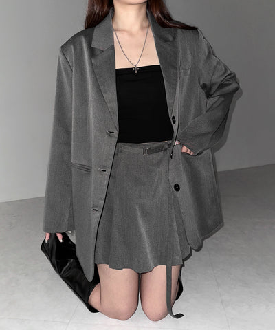 【 セットアップ 】オーバーサイズテーラードジャケット ＆ ハイウエストミニスカパン SET ／ oversize tailored jacket & high waist mini skirt pants SET