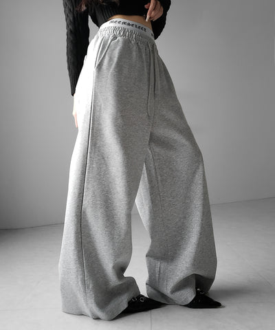ウエストグランジロゴスウェットワイドパンツ ／ waist grunge logo sweat wide pants
