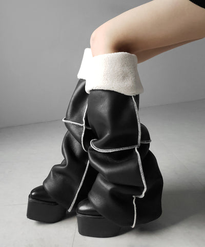【 ニーハイにもなる２WAY 】ムートンフェイクレザールーズレッグカバー ／ mouton fake leather loose leg cover