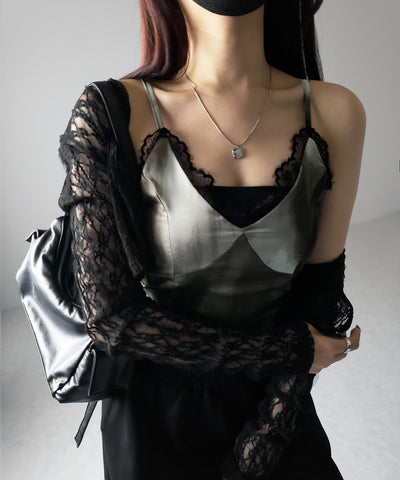 レースタイダイサテンランジェリーキャミソール ／ lace tie dye satin lingerie camisole