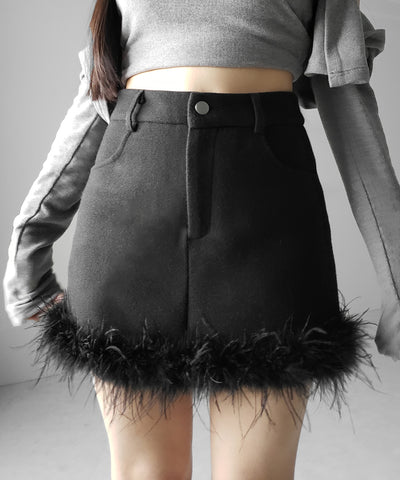 【 インナーパンツ裏地付 】ファードッキングウールライクレディミニスカート ／ fur docking woollike lady mini skirt