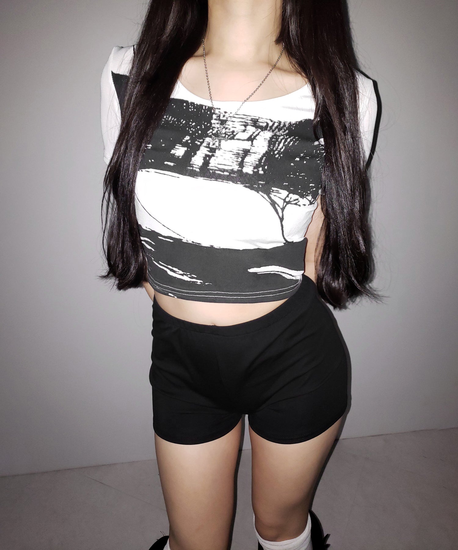 ヴィンテージプリント半袖ショートリブＴシャツ ／ vintage print short sleeve short lib t-shirt