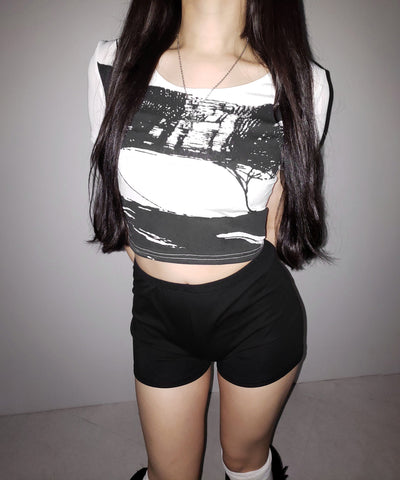 ヴィンテージプリント半袖ショートリブＴシャツ ／ vintage print short sleeve short lib t-shirt