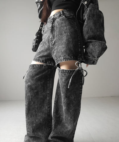 【 セットアップ着用可能 】２WAYヴィンテージケミカルブリーチカットアウトリボンデニム ／ 2WAY vintage chemical bleach cutout ribbon denim