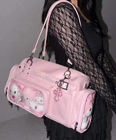 クリアポケット付きレタリング刺繍ショルダーバッグ ／ clear pocket lettering embroidery shoulder bag