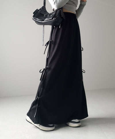 【 ２color 】３ストラップサイドリボンロングスウェットスカート／ three strap side ribbon long sweat skirt