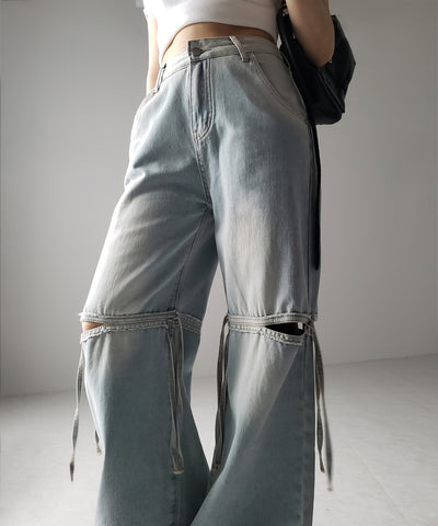 【 ４size ／ ２color 】カットアウトストラップヴィンテージルーズデニム ／ cutout strap vintage loose denim