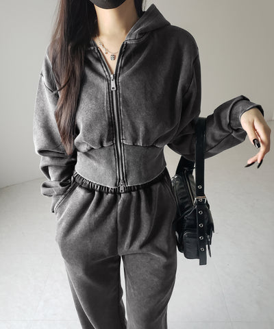【 セットアップ 】ピグメントヴィンテージショートパーカー ＋ ワイドパンツ SET ／ pigment vintage short hoodie + wide pants SET
