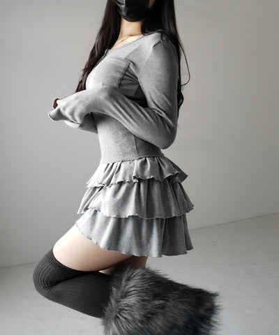 【 ３color 】３段フリルカットソーミニスカパン ／ 3 frill cutsew mini skirt pants