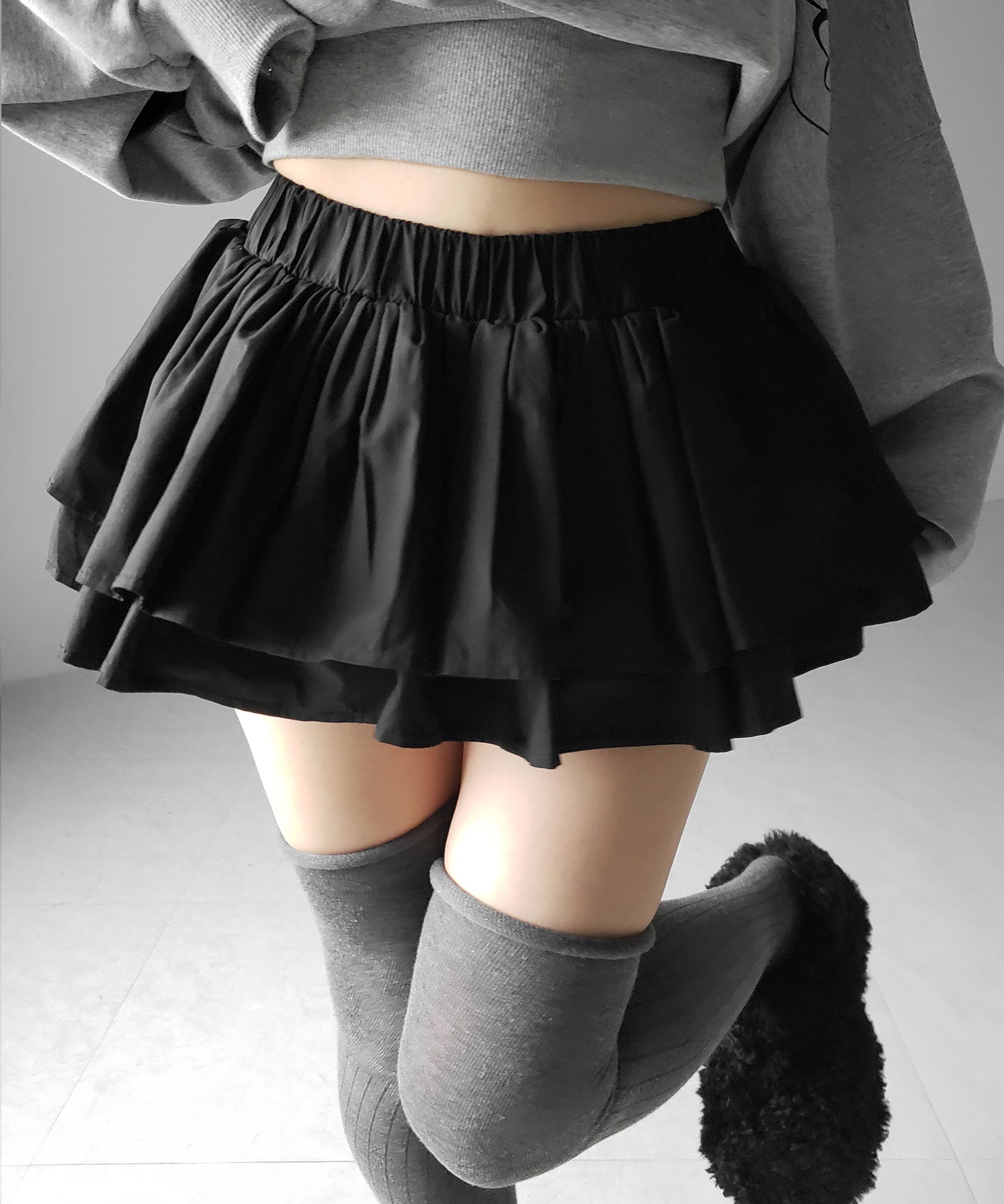 【 インパン裏地付 】ボリュームフレアコットンミニスカート ／ volume flare cotton mini skirt