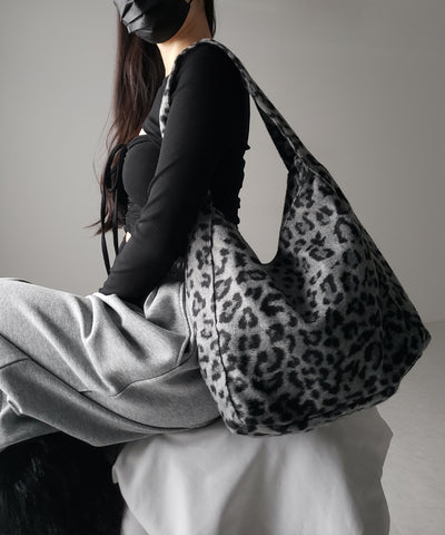 【 ２color 】レオパードワンハンドルショルダートートバッグ ／ leopard onehandle shoulder tote bag