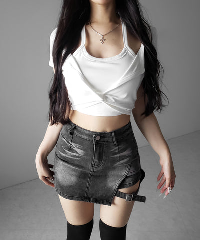 ホルターネックレイヤードショートぴちＴシャツ ／ halter neck layered short pichi T-shirts