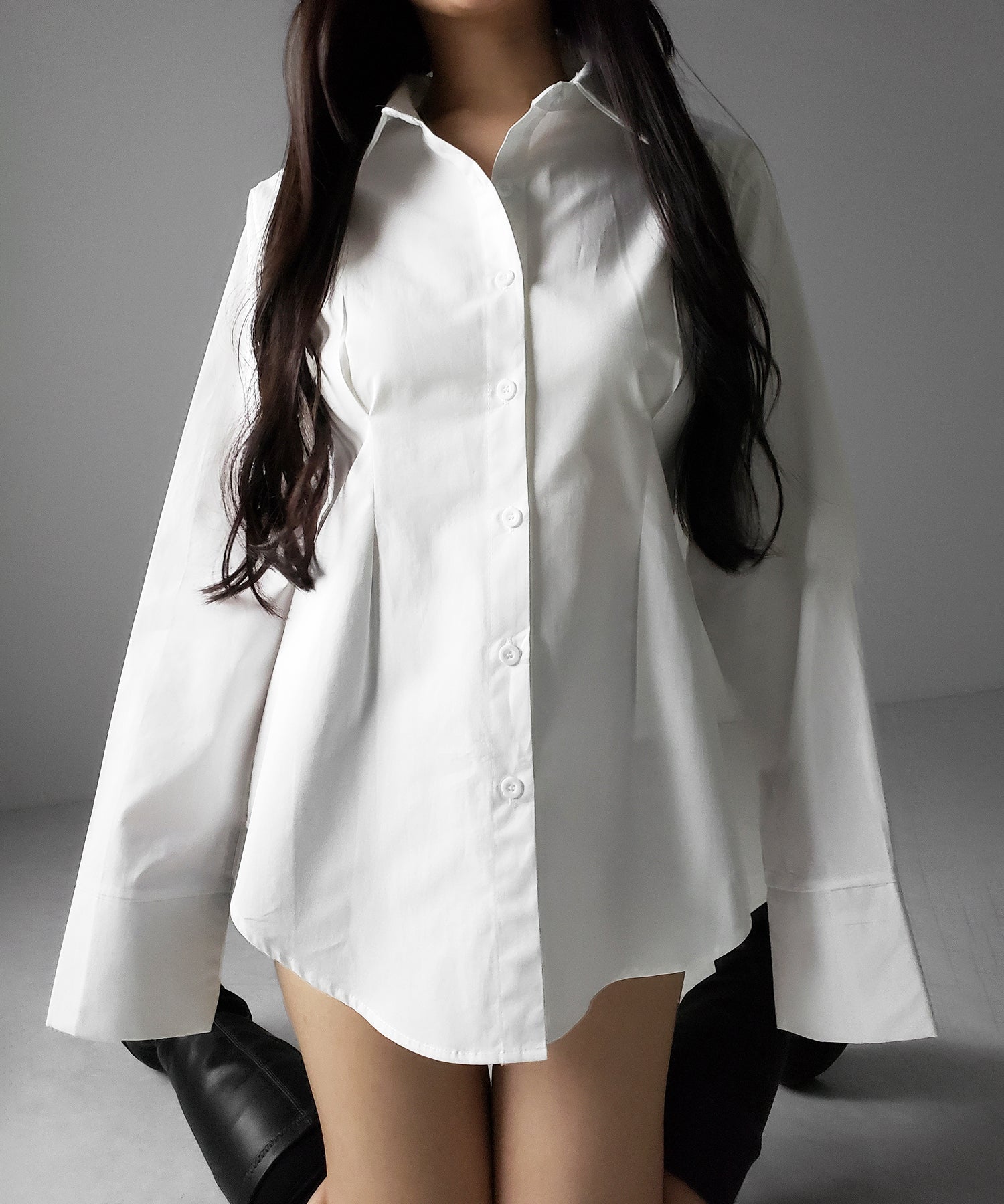 ウエストタックフレアレディシャツ ／ waist tuck flare lady shirts