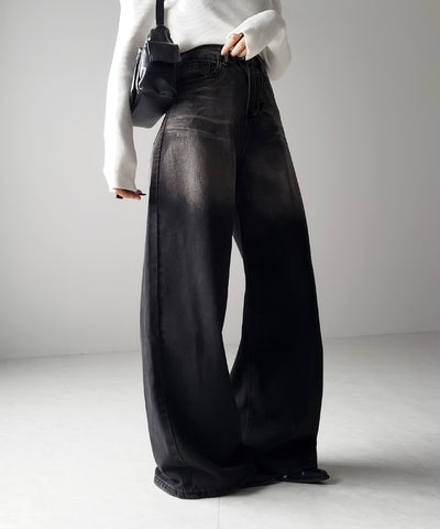 【 ４size ／ ２color 】ヴィンテージグラデーションウォッシングルーズワイドデニム