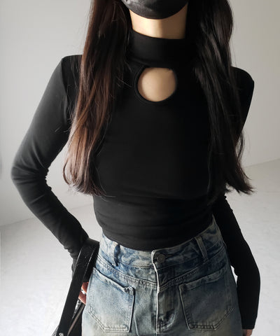 【 ３color 】裏起毛カットアウトプチハイネックトップス ／ urakimo cutout puchi highneck tops