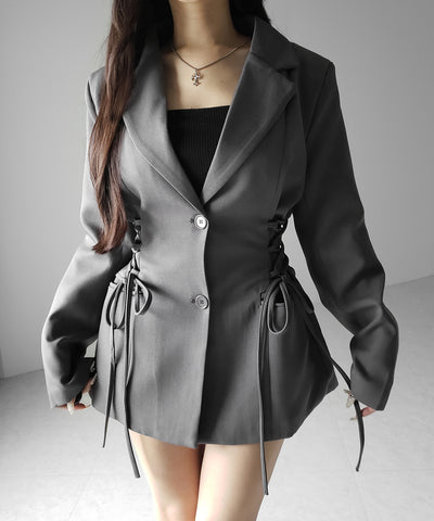 レースアップリボンスリムテーラードジャケット ／ lace-up ribbon slim tailored jacket