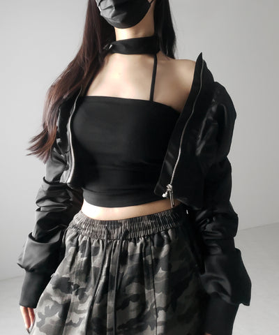 【 ３color ／ カップ付 】ダブルラインストラップチョーカーキャミソール ／ double line strap choker camisole