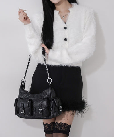 【 ２WAY 】アウトポケットキルティングチェーンショルダーバッグ ／ 2WAY out pocket quilting chain shoulder bag