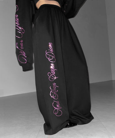 【 セットアップ可能 】ラインストーンロゴワイドスウェットパンツ ／ Rhine stone logo wide sweatpants