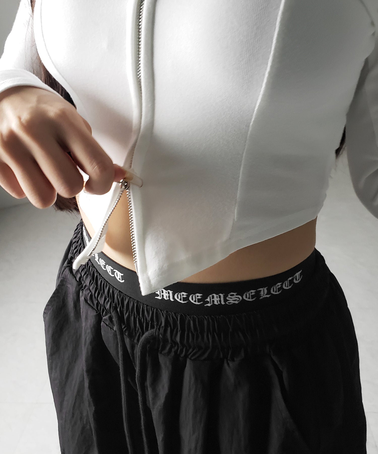 【 ２color 】ダブルジップコルセットスクエアネックロンＴ ／ double zip corset square neck longsleeve T-Shirt