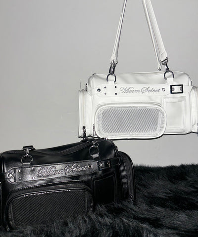 クリアポケット付きレタリング刺繍ショルダーバッグ ／ clear pocket lettering embroidery shoulder bag