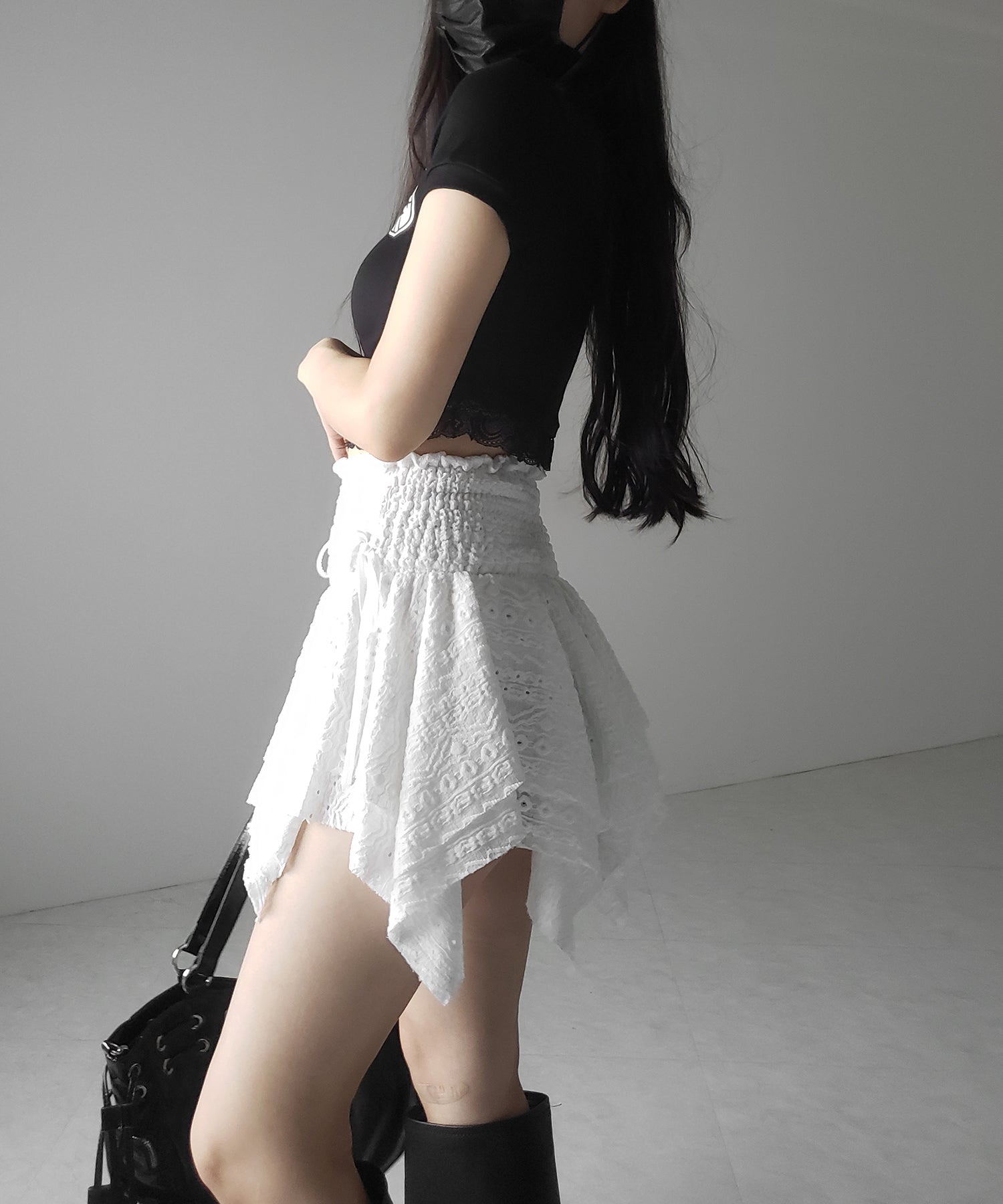 【 トップスとしても使える２WAY 】シャーリングリボンフリルビスチェミニスカート ／ shirring ribbon frill bustier mini skirt