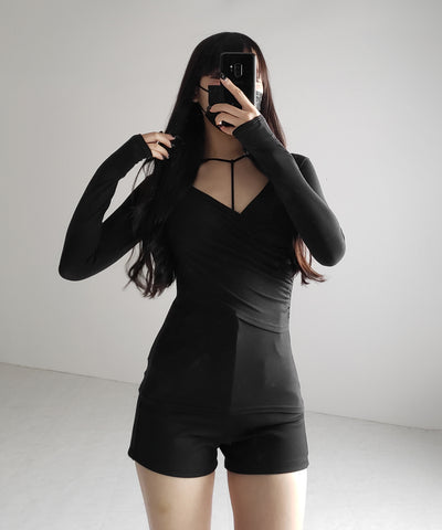 【 ２点セット 】Y-ストラップスリムギャザーレイヤードトップス ／ Y-strap slim gather layered tops