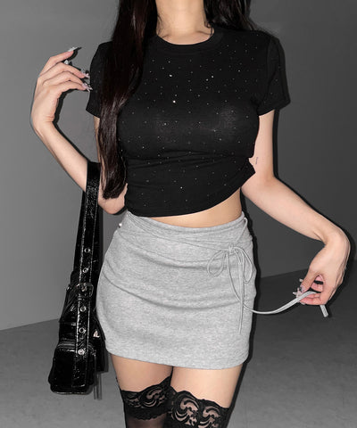 【 インパン裏地付き 】ストリングリボンミニスカート ／ string ribbon mini skirt