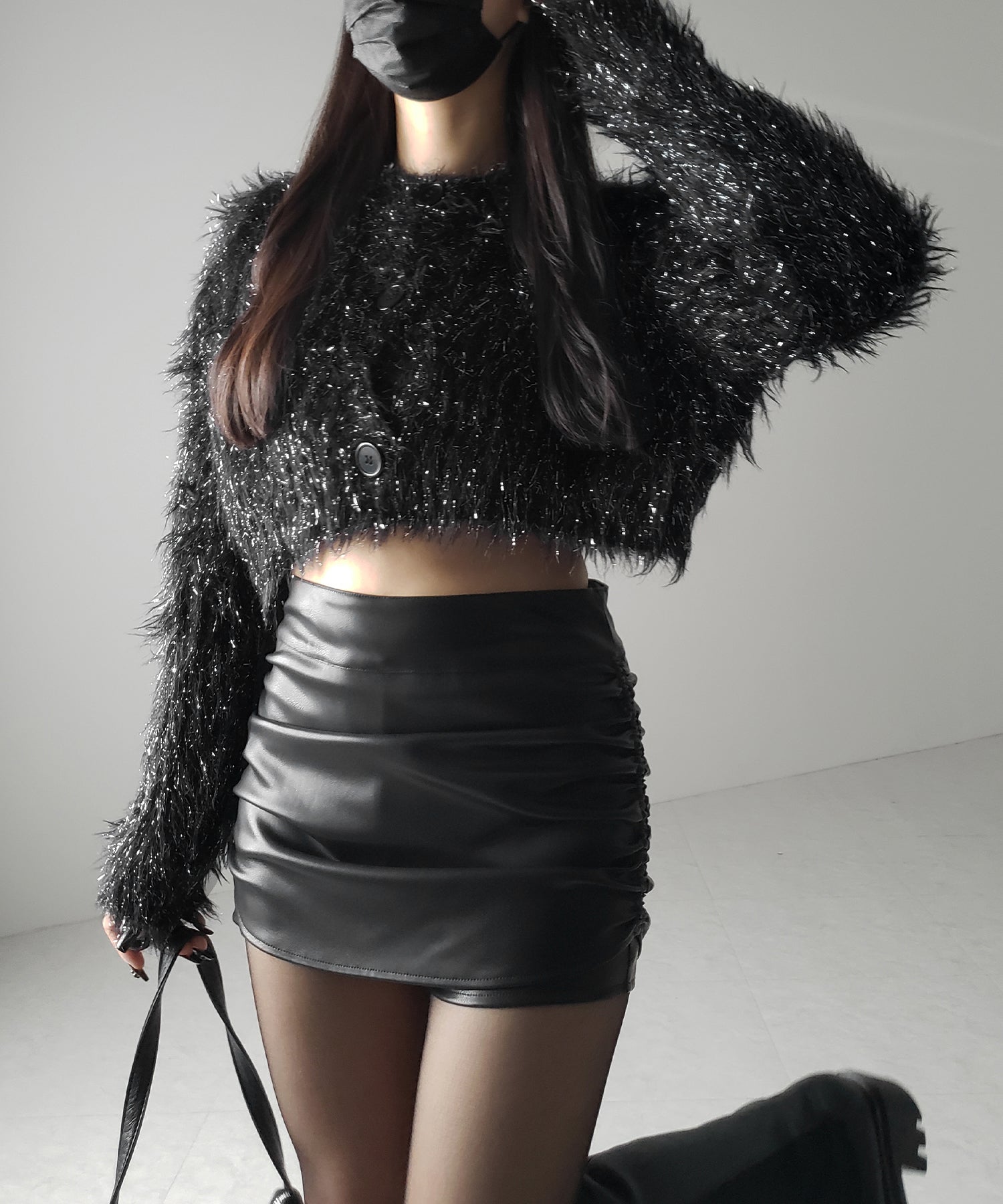 【 ２color 】ラメシャギーショートニットカーディガン ／ rame shaggy short knit cardigan