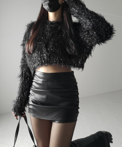 【 ２color 】ラメシャギーショートニットカーディガン ／ rame shaggy short knit cardigan