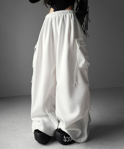 【 裾絞り可能２WAY 】ドローコードタックワイドカーゴスウェットパンツ ／ drawcord tuck wide cargo sweatpants