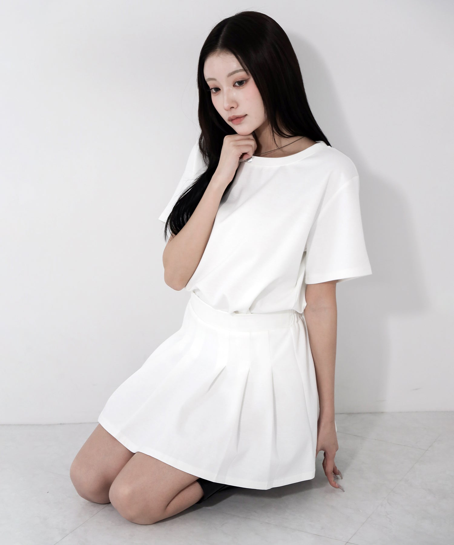 【 セットアップ 】オーバーサイズ半袖Ｔシャツ＋プリーツミニスカート SET ／( SETUP ) oversize shortsleeve Tee + pleated mini skirt SET