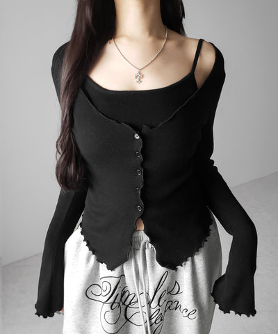 レイヤード風メロースリムニットカーディガン ／ layered mellow slim knit cardigan