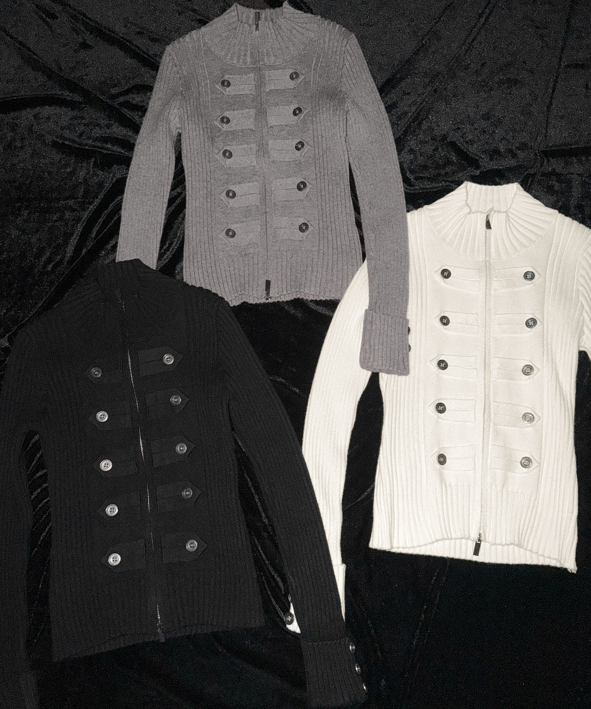 ナポレオンジップアップスリムリブニットカーディガン ／ Napoleon zipup slim rib knit cardigan