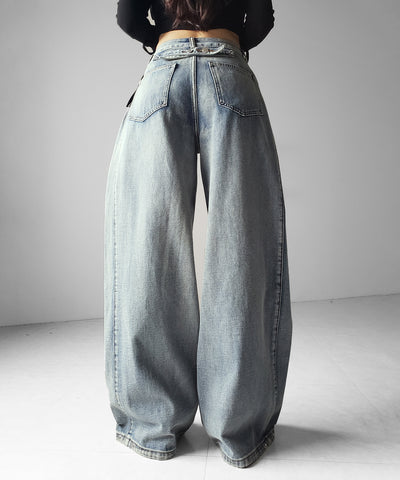 ヴィンテージライクウォッシュカーブワイドデニム ／ vintage like wash curve wide denim