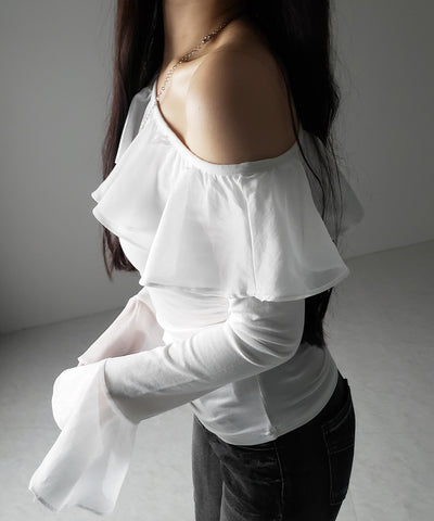 【 ２color 】ワンショルボリュームフリルカットソートップス ／ one shoulder volume frill cutsew tops