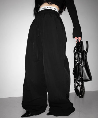 【 ２color ／ 裾絞り可能 】ウエストロゴナイロンライクワッシャーワイドパンツ ／ waist logo nylon-like washer wide pants
